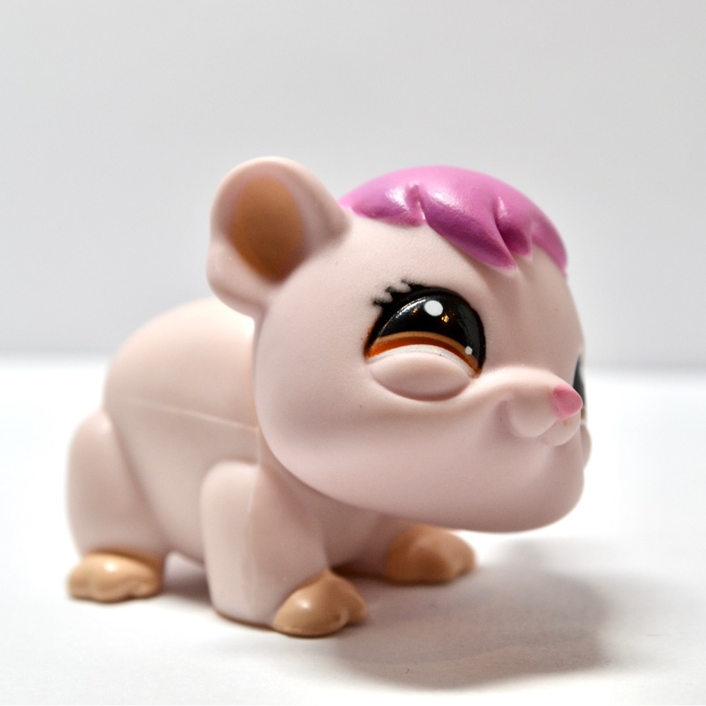 Littlest Pet Shop # 1406 Pink Purple Valentine Guinea Pig Hamster Brown Eyes